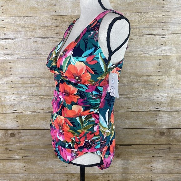 Croft & Barrow Womens One Piece All Over Control Swimsuit Size 16 Bright Floral - Picture 4 of 13